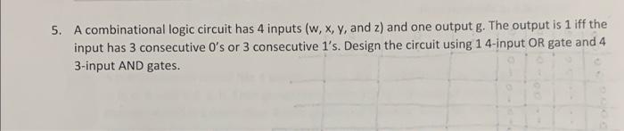 table please A combinational logic circuit has 4 inputs (w, x,y, and
