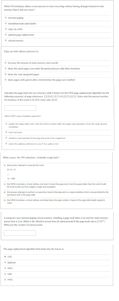  What VM technique allows a now process to start cxecuting without