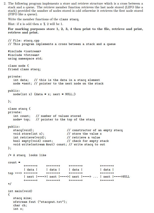 2. The following program implements a store and retrieve structure which
