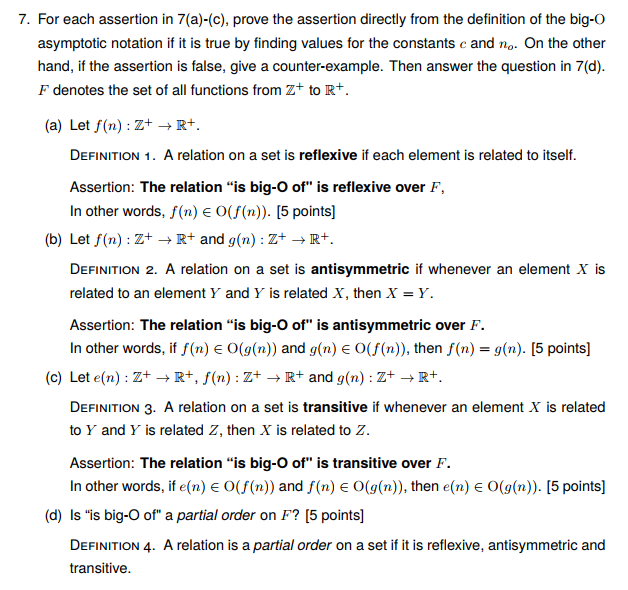  For each assertion in 7(a)-(c), prove the assertion directly from the