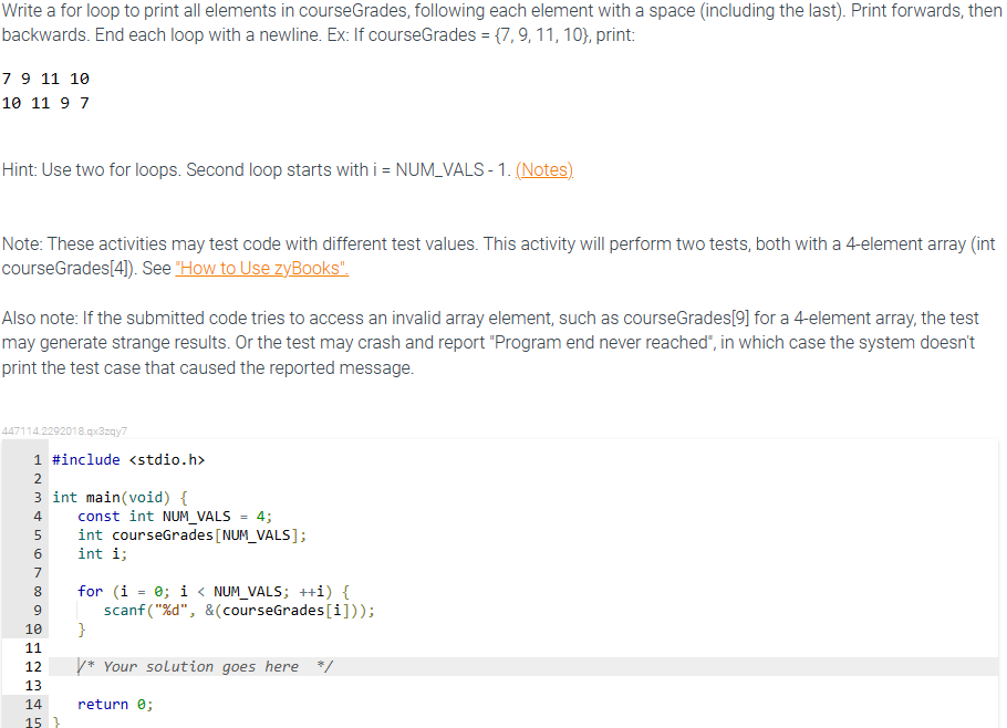 Write a for loop to print all elements in courseGrades, following