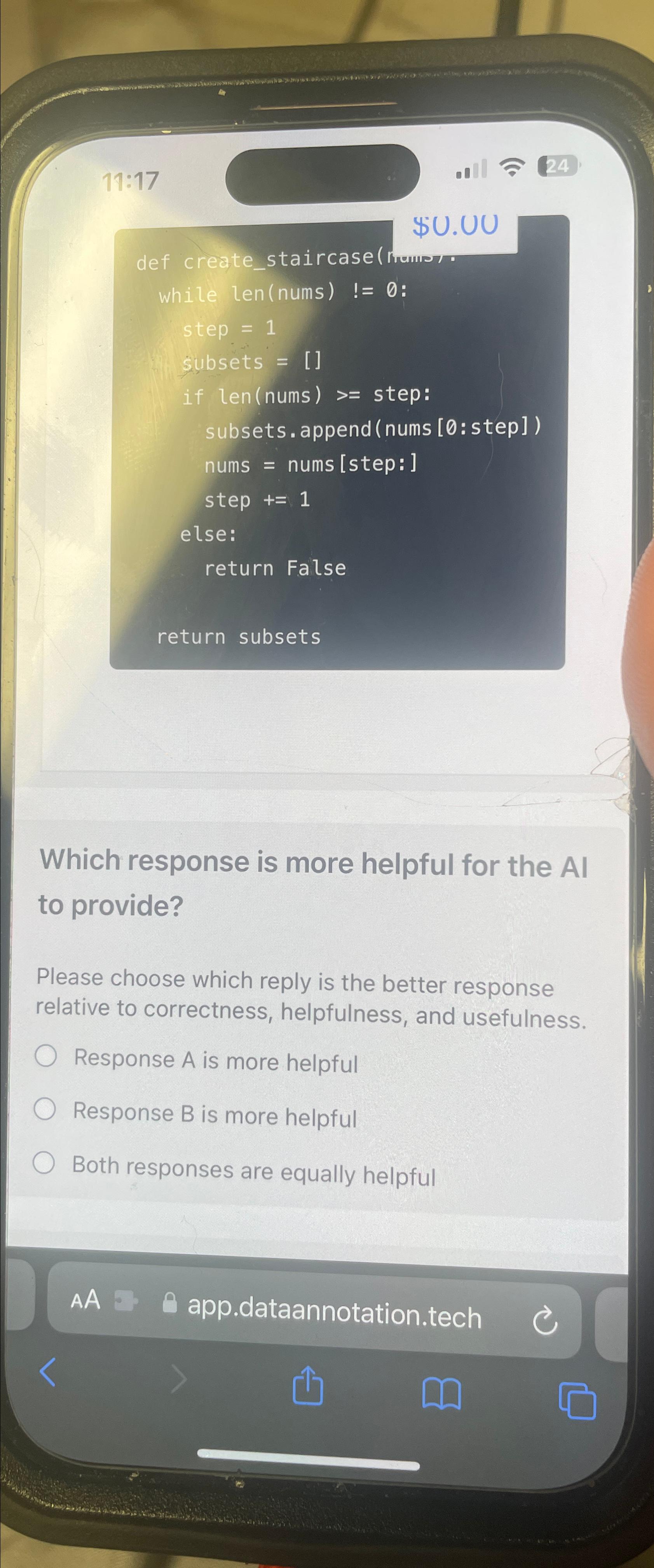  11:17 ..11)24 $0.0U def create_staircase ( while len(nums),0 : step =1