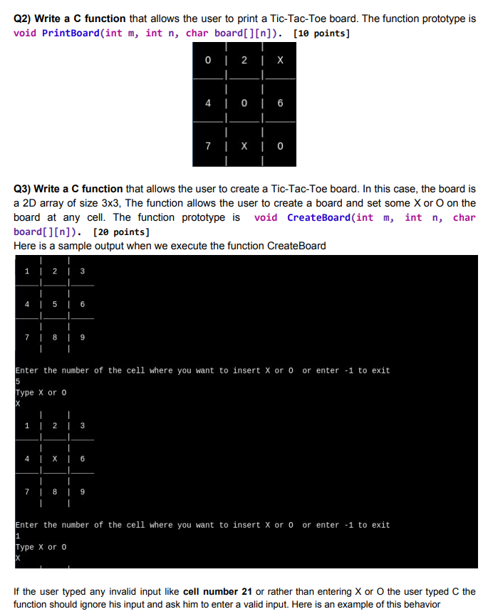 , char board[][n]) void PrintBoard(int m, int n, char board[][n]) void CreateBoard(int