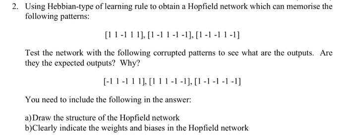  following patterns: Test the network with the following corrupted patterns to