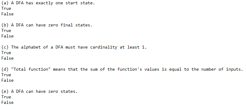 DFA question. Please provide explanation for answer choices (a) A DFA has