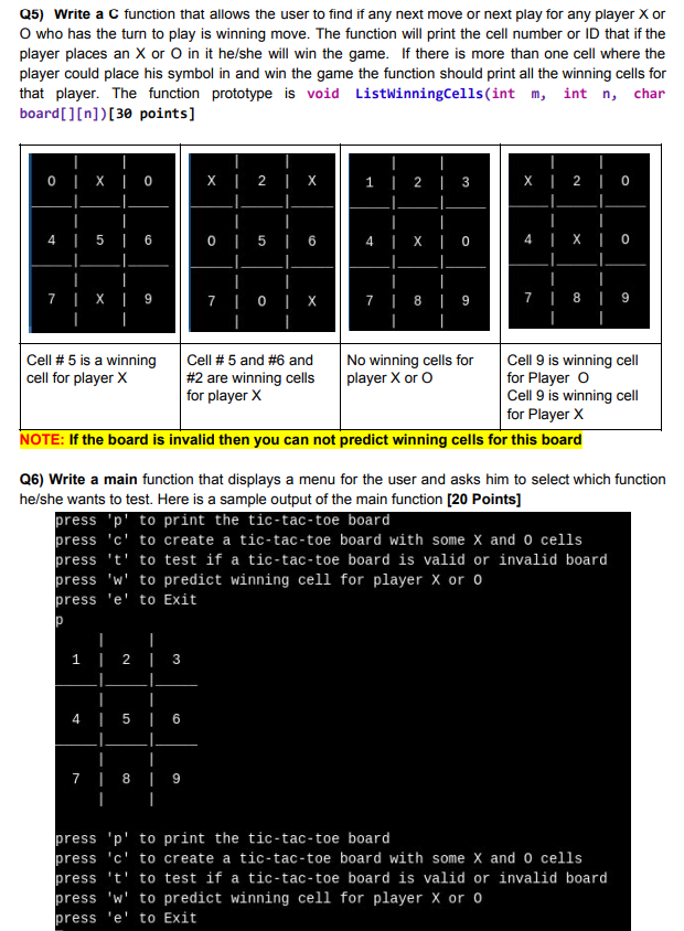 void ListWinningCells(int m, int n, char board[][n]) void InitializeBoard(int m, int n