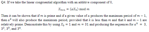  Q4: If we take the linear congruential algorithm with an additive