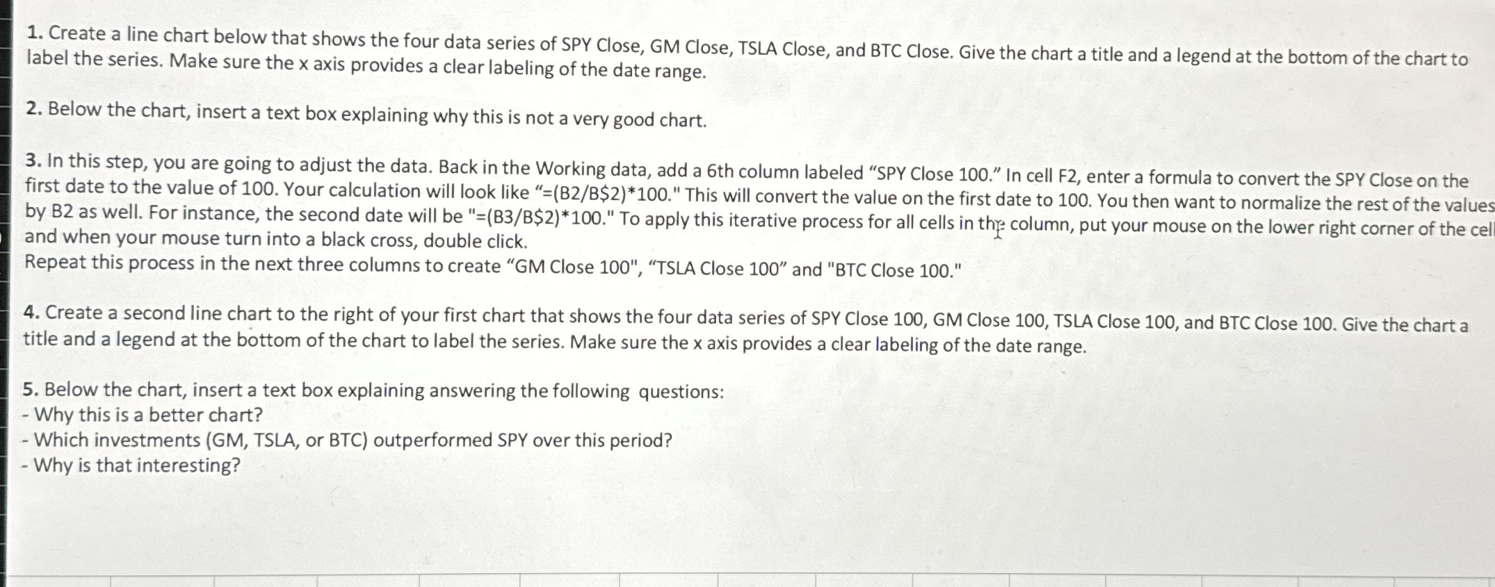  Create a line chart below that shows the four data series