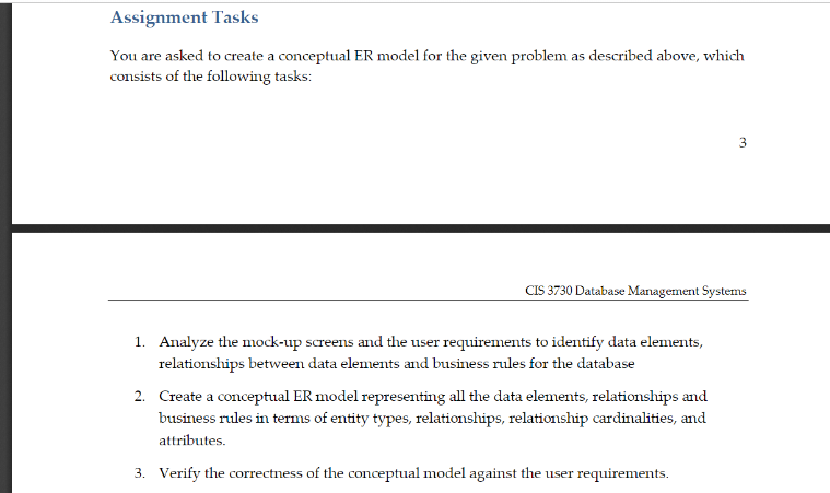 Create a conceptual ER model for the given problem as described above,