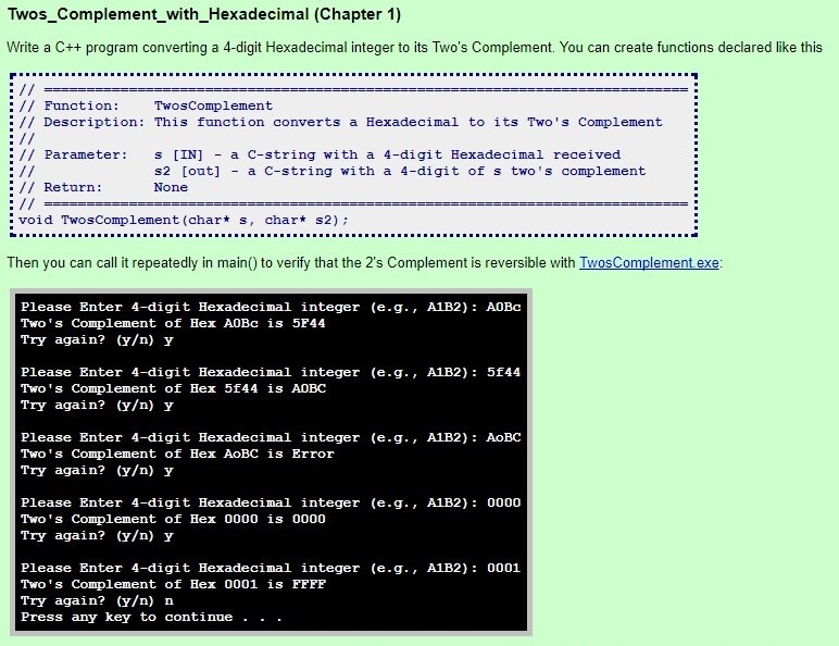 Computer Science: Assembly Language for x86 Processors C++ Twos Complement with Hexadecimal