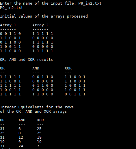 Calculate the boolean algebraic results for OR, AND and XOR of the