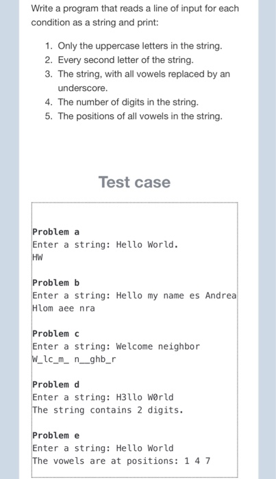  IN PYTHON Write a program that reads a line of input