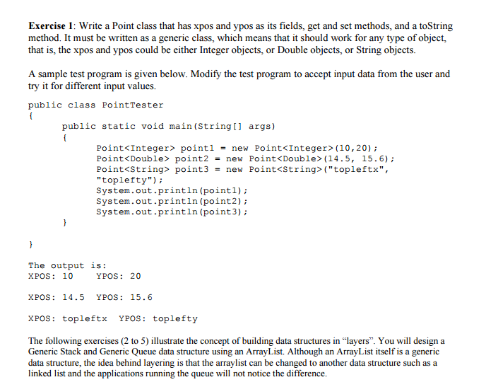 Exercise 1: Write a Point class that has xpos and ypos