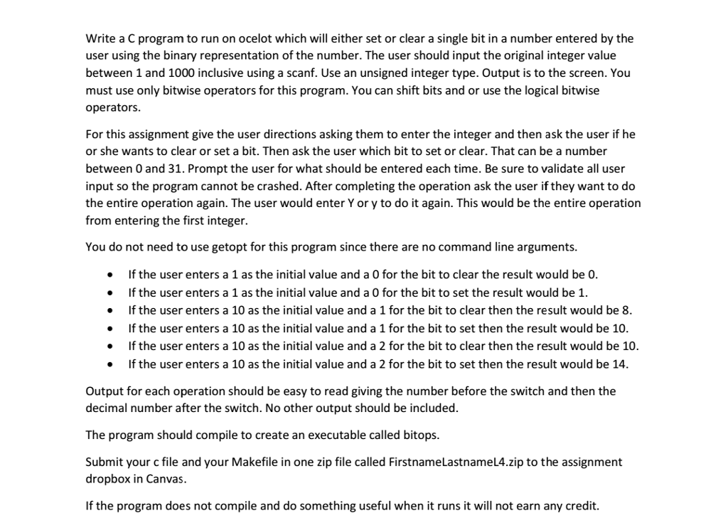  Write a C program to run on ocelot which will either