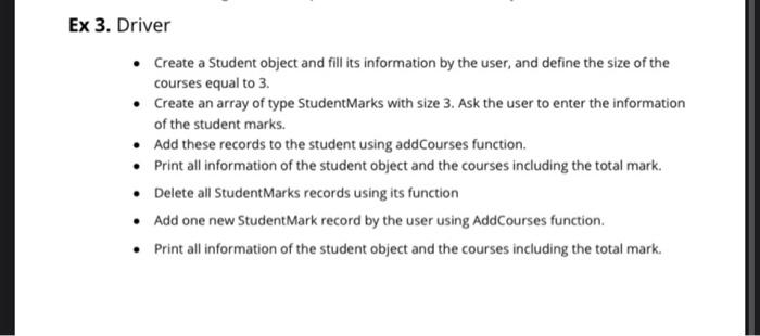 student has a list of courses records. Ex 1. StudentMarks Class Define