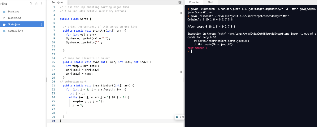 How should I fix it? Sarts.java Consale Files Shell 1 2 3
