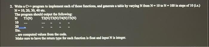 2. Write a Ch+ program to implement each of those functions,
