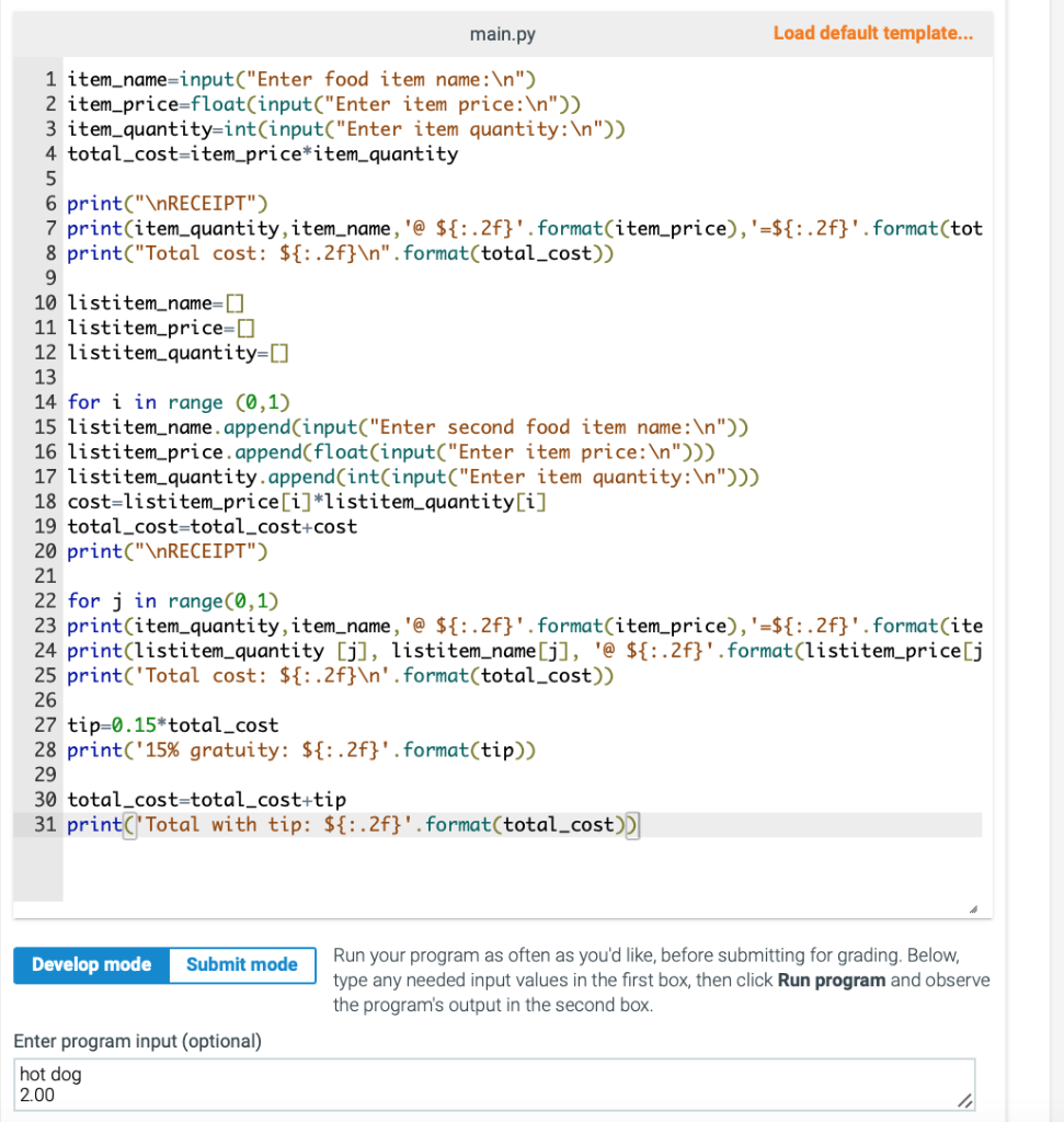 2.21 LAB*: Program: Food receipt What am I doing wrong with this