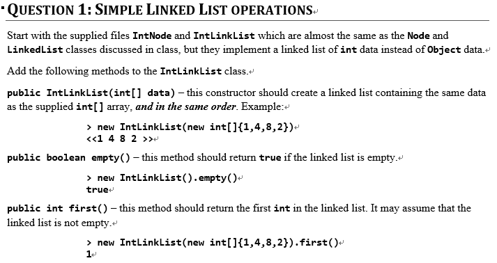  --------------------------------------------------- IntLinkList : /** * A class to hold a list