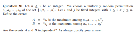  Question 9: Let n 2 2 be an integer. We choose