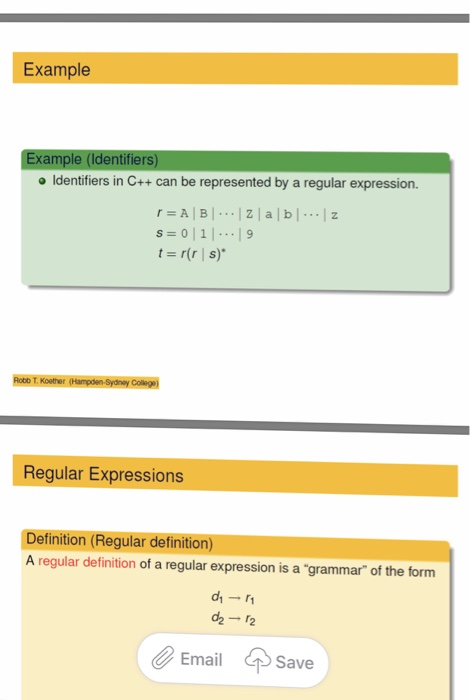  Example Example (Identifiers) o Identifiers in C++ can be represented by
