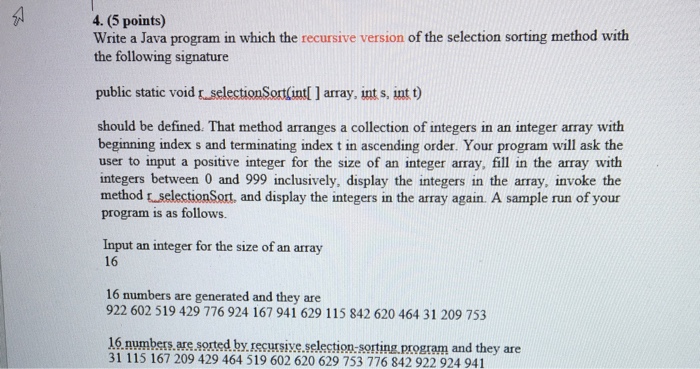  Write a Java program in which the recursive version of the