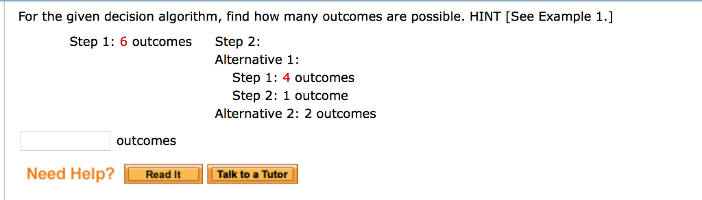  For the given decision algorithm, find how many outcomes are possible.
