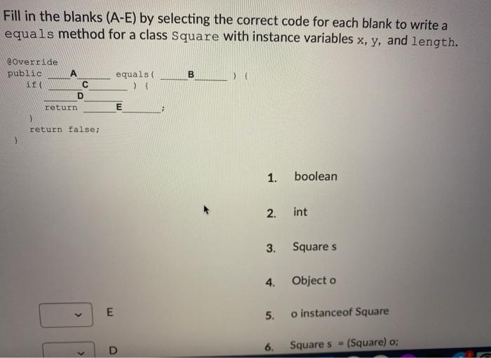  Fill in the blanks (A-E) by selecting the correct code for