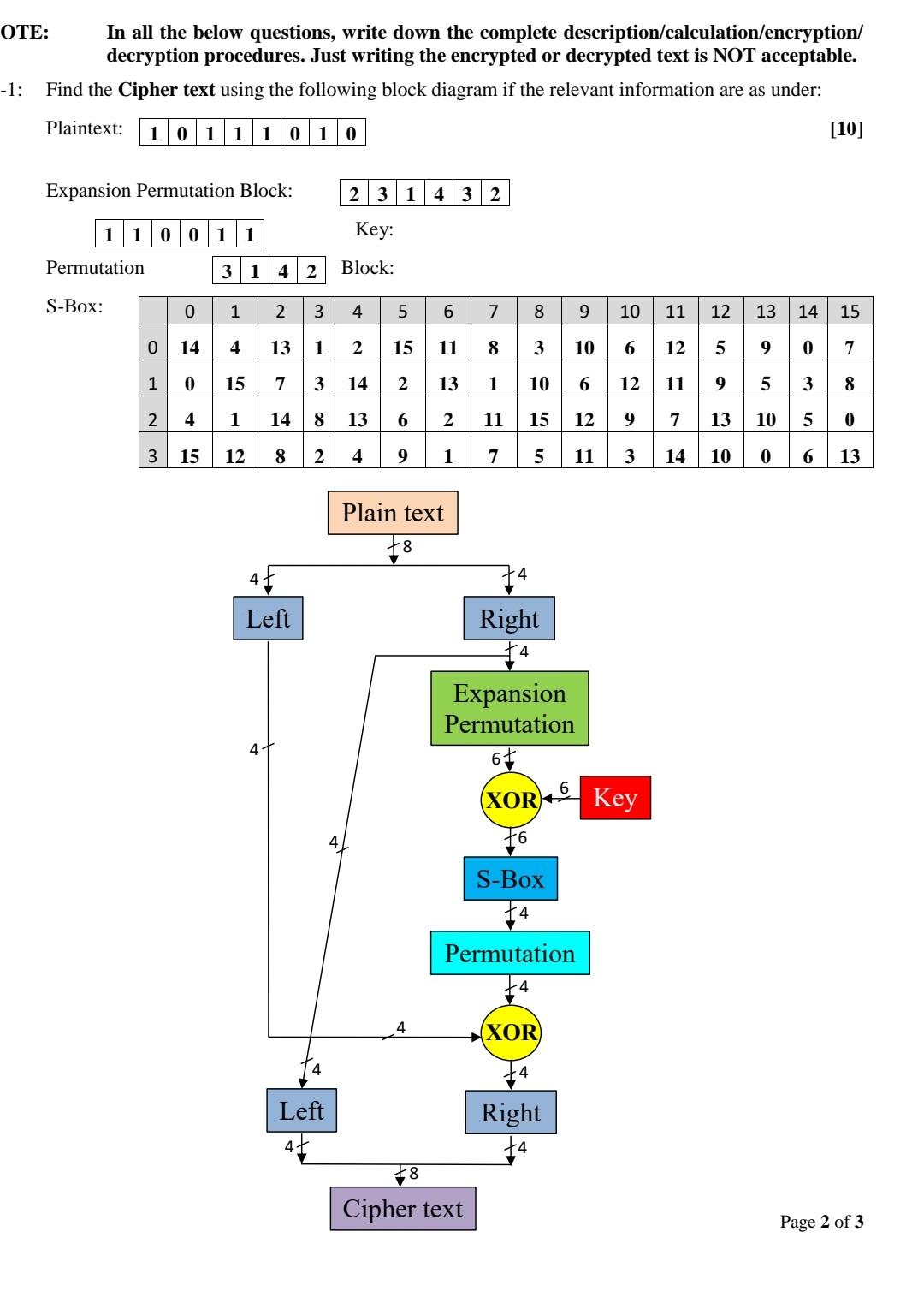  OTE: In all the below questions, write down the complete description/calculation/encryption/