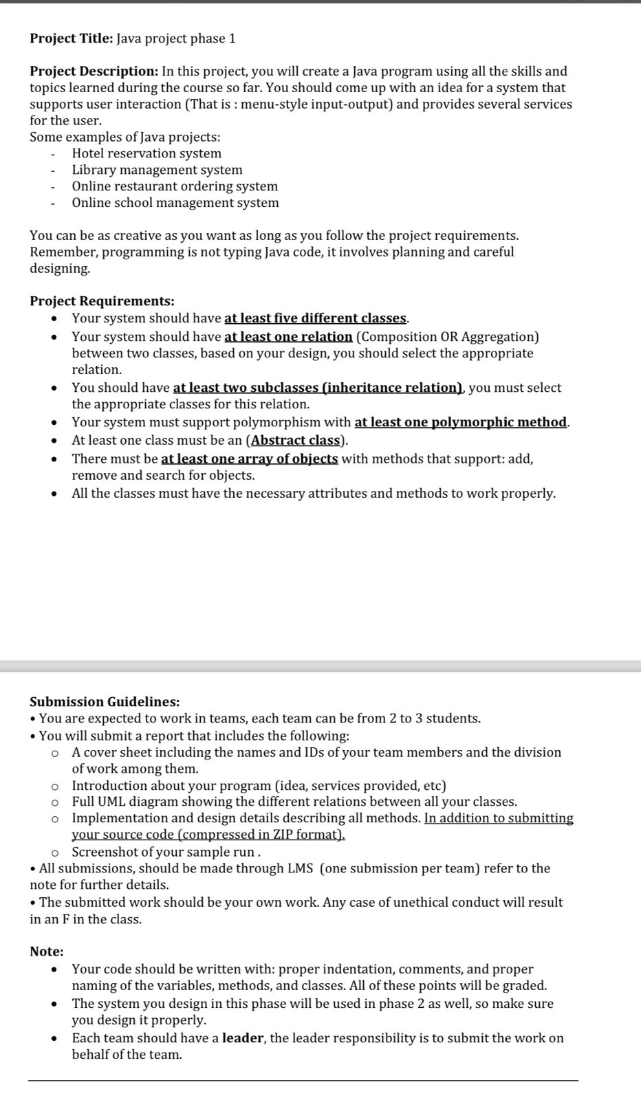  Project Title: Java project phase 1 Project Description: In this project,