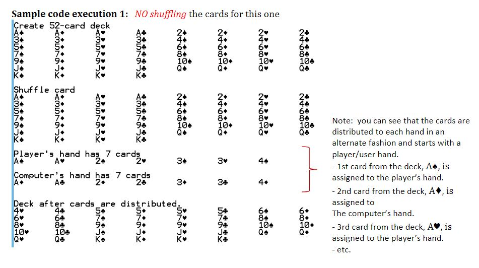 a full deck of 52 cards that are in order. In other