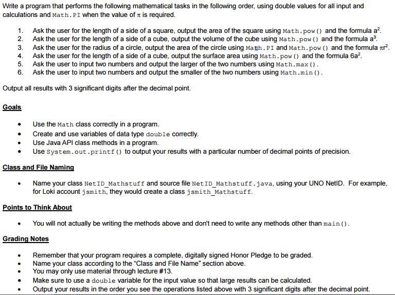  Write a program that performs the following mathematical tasks in the