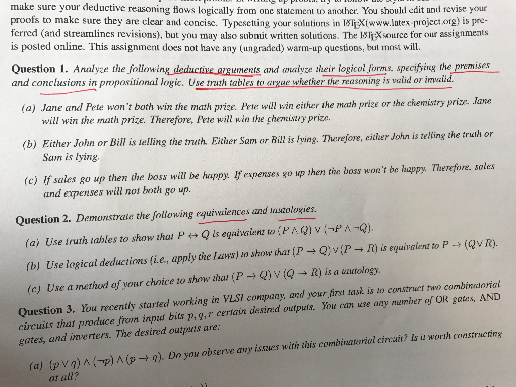 Question 1 make sure your deductive reasoning flows logically from one statement