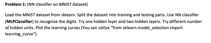  Use python Problem 1: (NN classifier on MNIST dataset) Load the