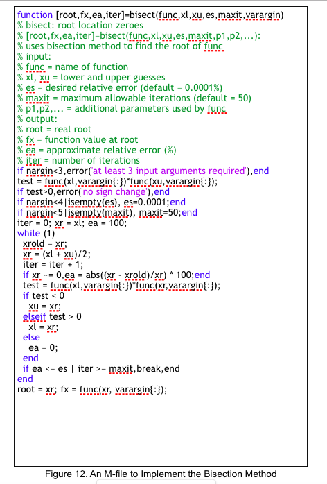  1:Modify the MATLAB code for the bisection method as shown in