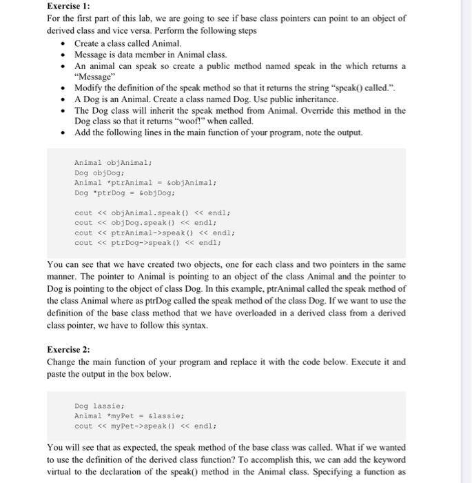  c++ implement using inheritance and polymorphism Exercise 1: For the first