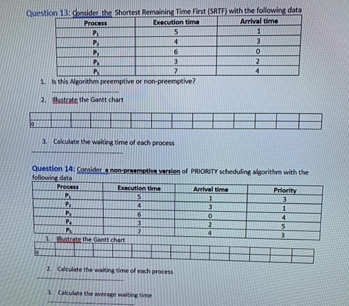  4 3 Question 13: consider the shortest Remaining Time First (SRTF)