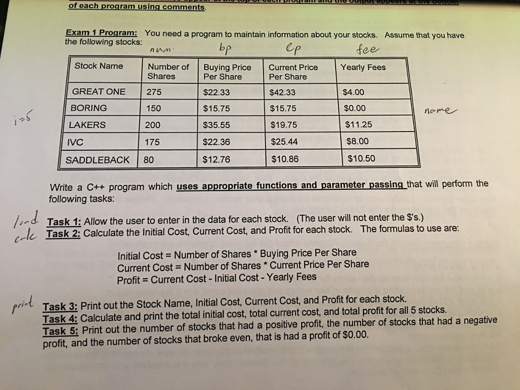  Make a C++ program and make calls for each task. Use