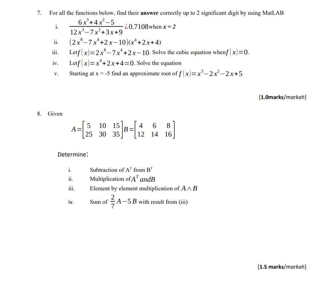  7. For all the functions below, find their answer correctly up