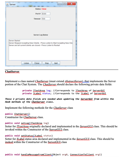 javax.swing.JScrollPane; import javax.swing.JTextArea; import javax.swing.JTextField; import javax.swing.LayoutStyle; import javax.swing.WindowConstants; public class ServerGUI