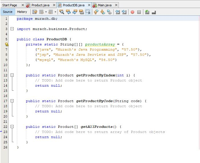 the application 1. Open the project named chl0 ex3 ProductArray in the