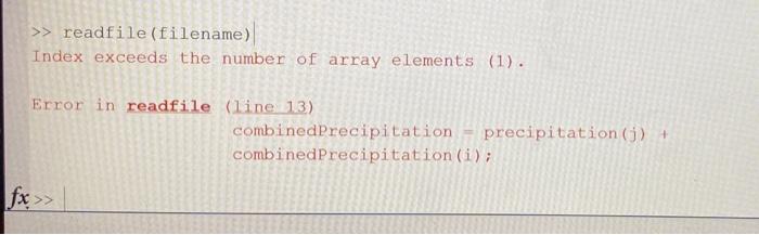 = readmatrix (filename); days - data (:,1); precipitation = data(:, 2); days