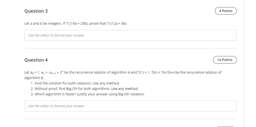 Question 3 4 Points Let a and b be integers. If