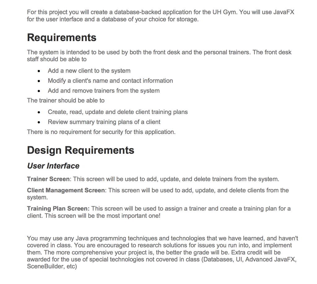 Java For this project you will create a database-backed application for the