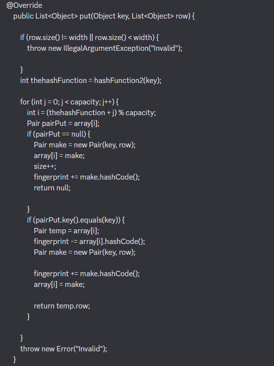 row) \{ \} @Override public List get(Object key) \{ int thehashFunction =