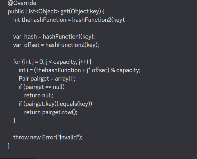 hashFunction2(key); var hash = hashFunction1(key); var offset = hashFunction2(key); for (int j=0;j