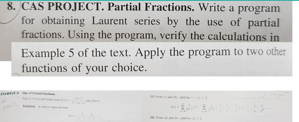 matlab programming 8. CAS PROJECT. Partial Fractions. Write a program for obtaining