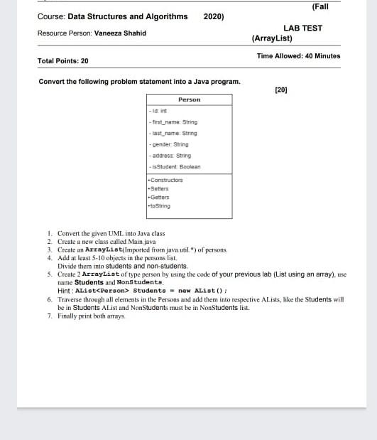 This question is of Data Structures and Algorithms course.Write the the program