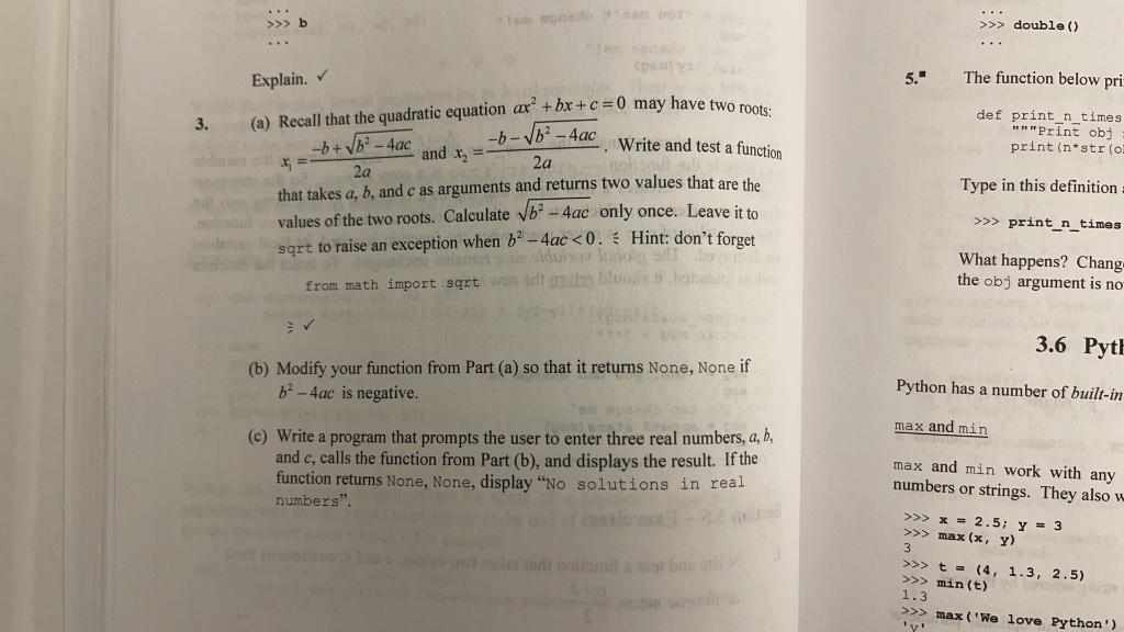  Do question 3 abc Explain. 5. The function below pri (a)