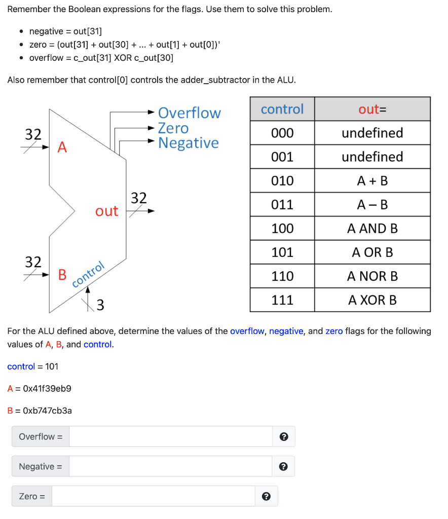  Remember the Boolean expressions for the flags. Use them to solve
